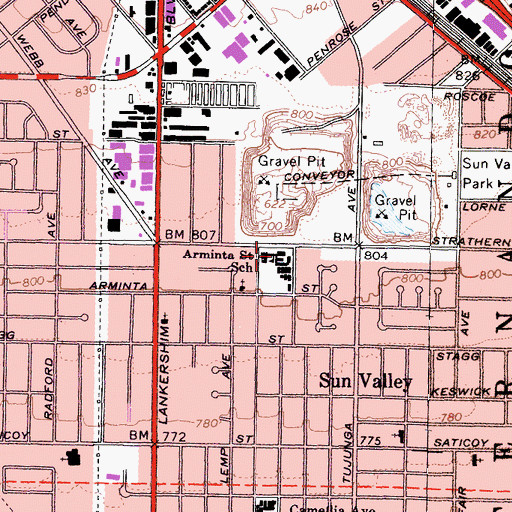Topographic Map of Arminta Elementary School, CA