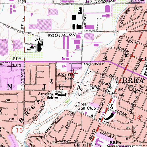 Topographic Map of Arovista Park, CA