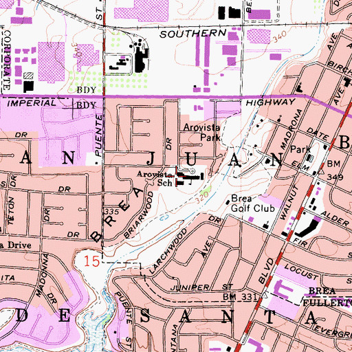 Topographic Map of Arovista Elementary School, CA