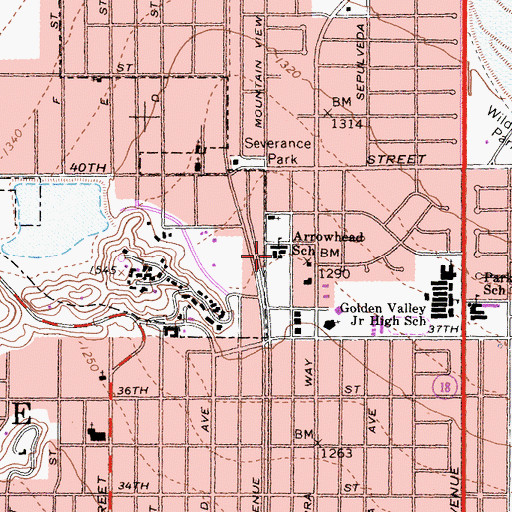 Topographic Map of Arrowhead Elementary School, CA