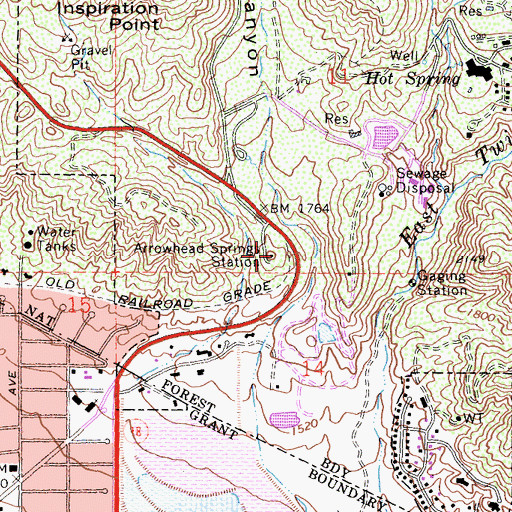 Topographic Map of Arrowhead Springs Station, CA