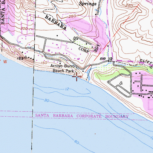 Topographic Map of Arroyo Burro Beach County Park, CA