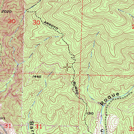 Topographic Map of Arroyo Burro Trail, CA