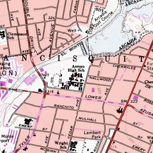 Topographic Map of Arroyo High School, CA