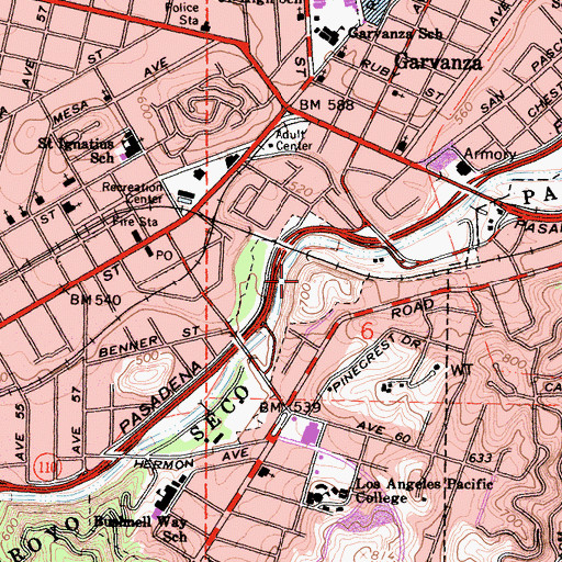 Topographic Map of Arroyo Seco Park, CA