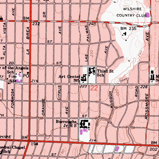 Topographic Map of Art Center School, CA