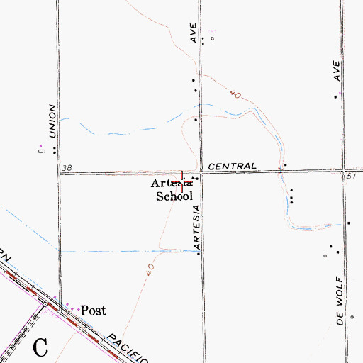 Topographic Map of Artesia School, CA