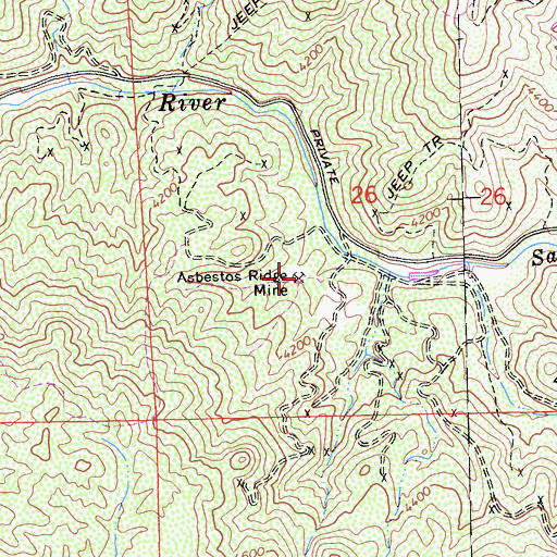 Topographic Map of Asbestos Ridge Mine, CA