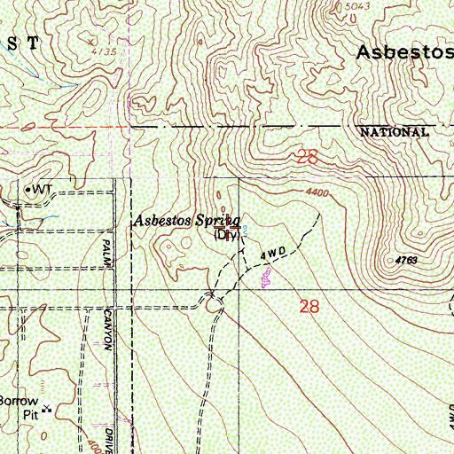 Topographic Map of Asbestos Spring, CA