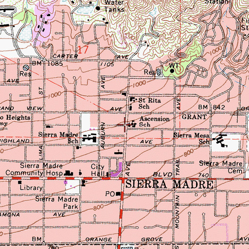 Topographic Map of Ascension School, CA