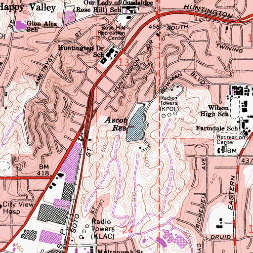Topographic Map of Ascot Reservoir, CA