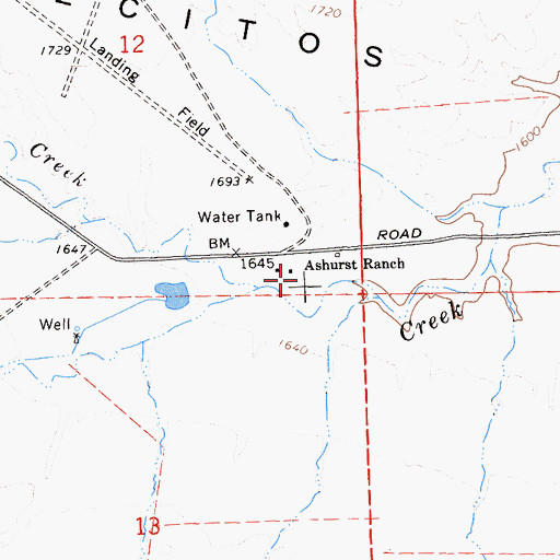 Topographic Map of Ashurst Ranch, CA