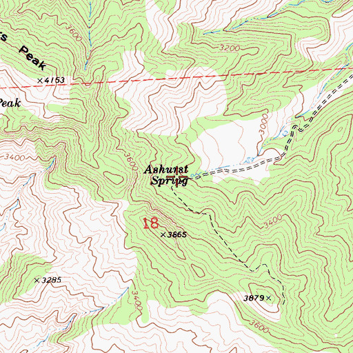 Topographic Map of Ashurst Spring, CA