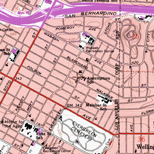 Topographic Map of Assumption School, CA
