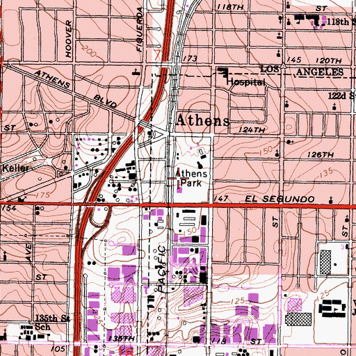 Topographic Map of Athens Park, CA