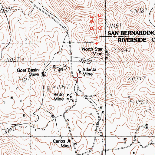 Topographic Map of Atlanta Mine, CA