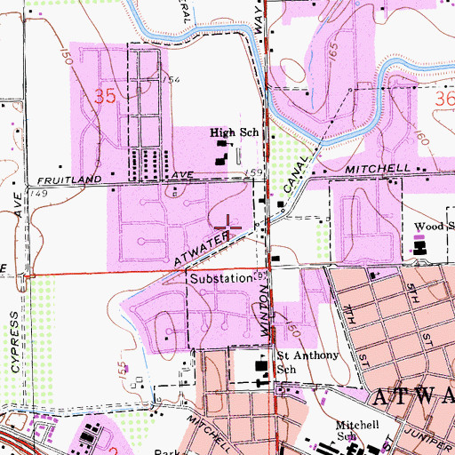 Topographic Map of Atwater Canal, CA