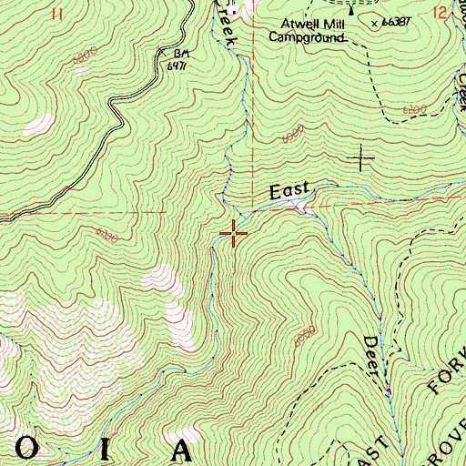 Topographic Map of Atwell Creek, CA