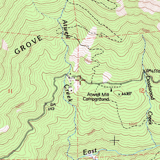 Topographic Map of Atwell Mill Ranger Station, CA