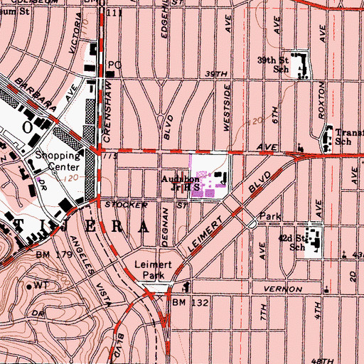 Topographic Map of Audubon Middle School, CA