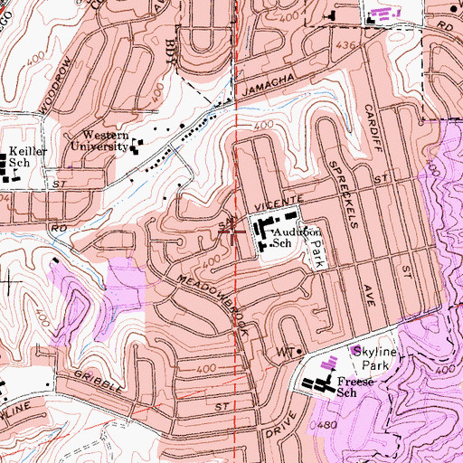 Topographic Map of Audubon Elementary School, CA