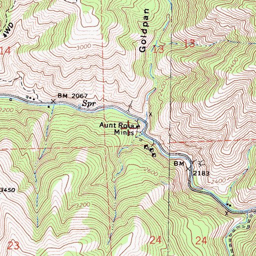 Topographic Map of Aunt Rosa Mines, CA