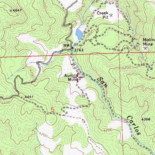 Topographic Map of Aurora Mine, CA
