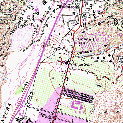 Topographic Map of Avenue School, CA