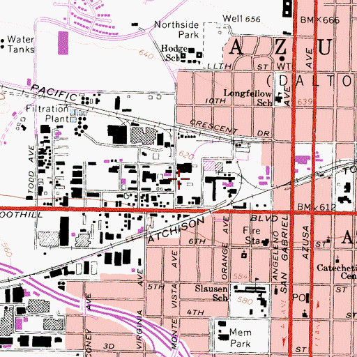 Topographic Map of Azusa, CA