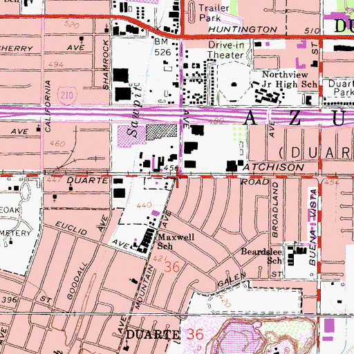 Topographic Map of Azusa, CA