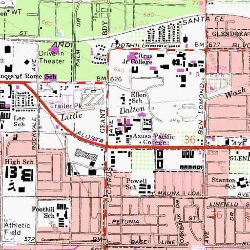 Topographic Map of Azusa Pacific University, CA