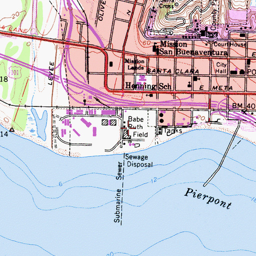 Topographic Map of Babe Ruth Field, CA