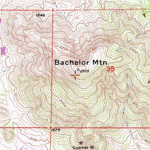 Topographic Map of Bachelor Mountain, CA