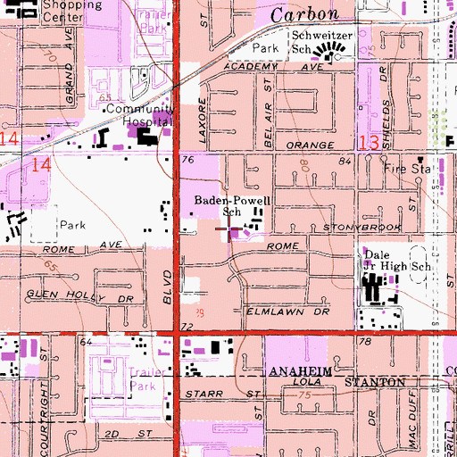 Topographic Map of Lord Baden - Powell Elementary School, CA