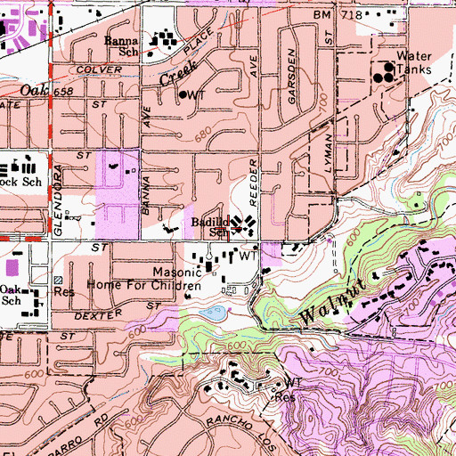 Topographic Map of Badilo Elementary School, CA