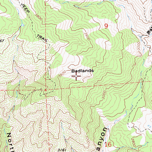 Topographic Map of Badlands, CA
