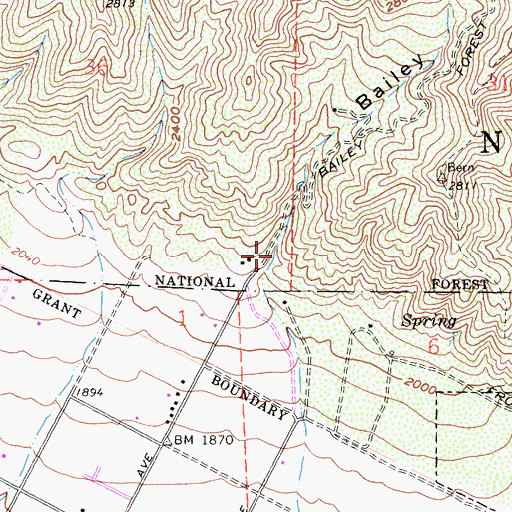 Topographic Map of Bailey Canyon, CA