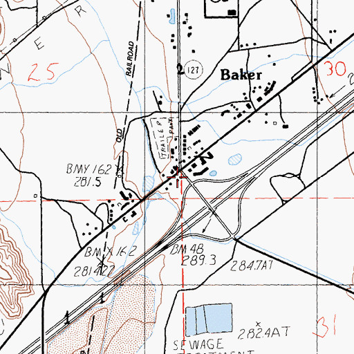 Topographic Map of Baker, CA