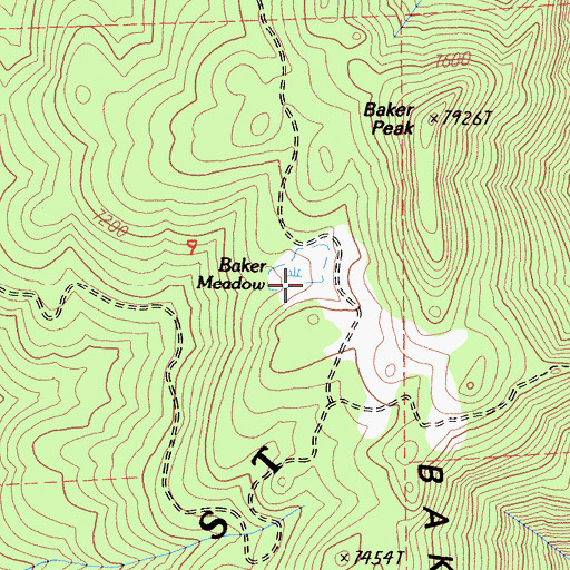 Topographic Map of Baker Meadow, CA