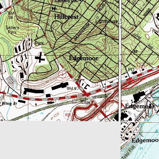 Topographic Map of Edgemoor Census Designated Place, DE
