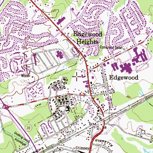 Topographic Map of Edgewood Census Designated Place, MD