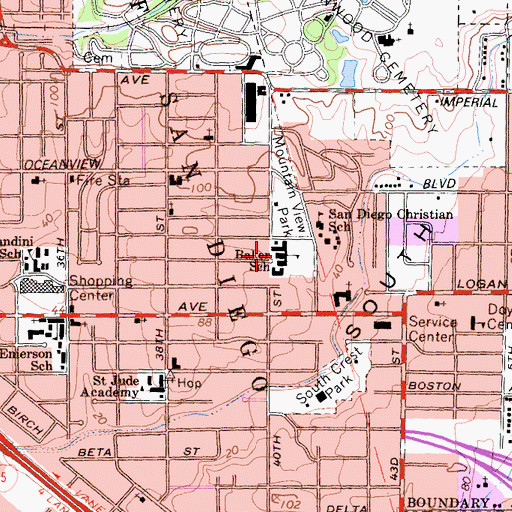 Topographic Map of Baker Elementary School, CA