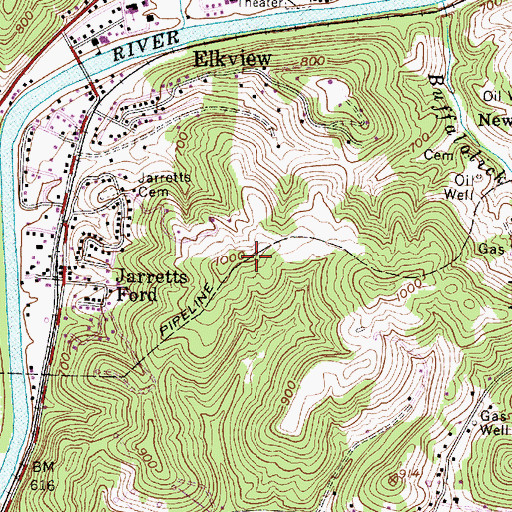 Topographic Map of Elkview Census Designated Place, WV
