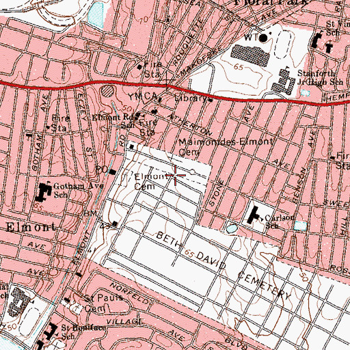 Topographic Map of Elmont Census Designated Place, NY