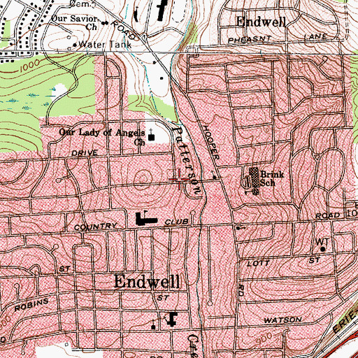 Topographic Map of Endwell Census Designated Place, NY