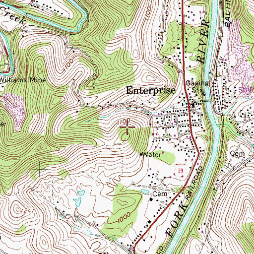 Topographic Map of Enterprise Census Designated Place, WV