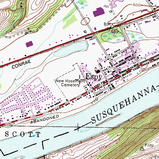 Topographic Map of Espy Census Designated Place, PA