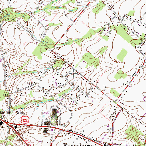 Topographic Map of Evansburg Census Designated Place, PA
