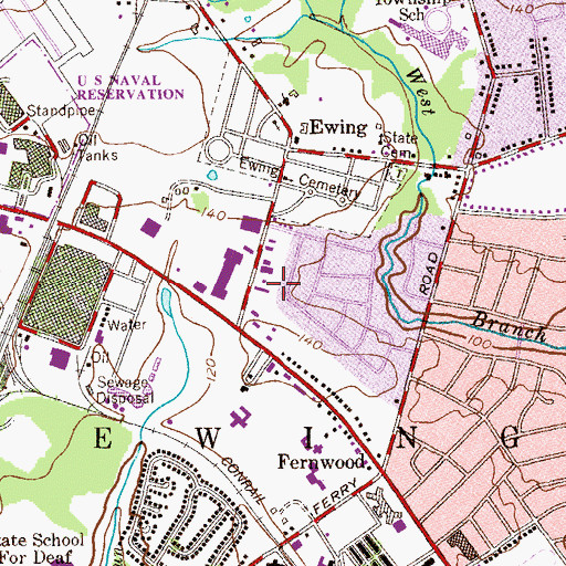 Topographic Map of Ewing Census Designated Place, NJ