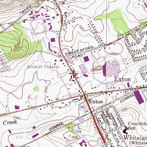 Topographic Map of Exton Census Designated Place, PA